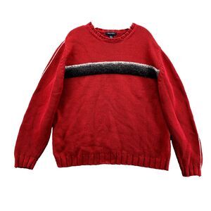 Vintage Nautica Sweater Men's Large Red Stripe 3D Wool Blend Cable Knit 90s Mens